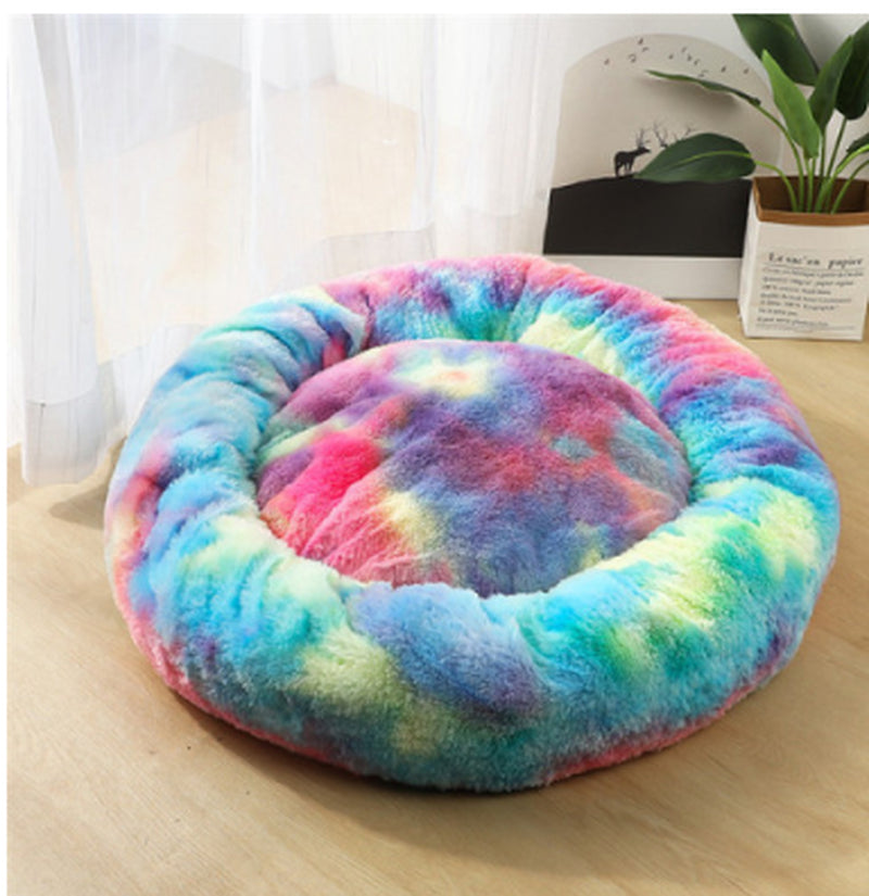 Cozy Round Plush Dog Bed for Small Dogs - Soft Cat Litter Kennel & Puppy Nest Mat