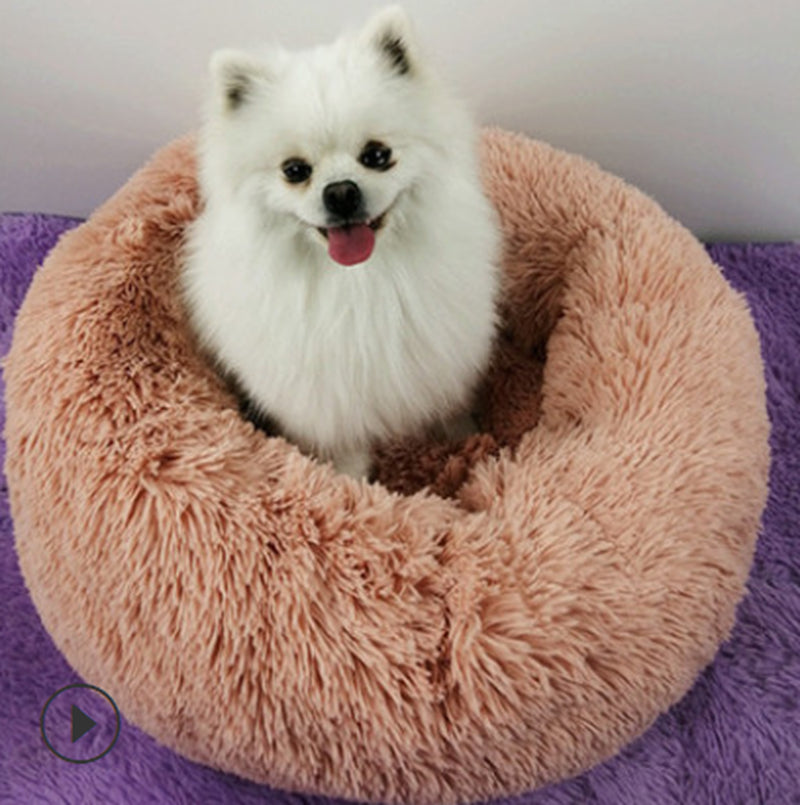 Cozy Round Plush Dog Bed for Small Dogs - Soft Cat Litter Kennel & Puppy Nest Mat