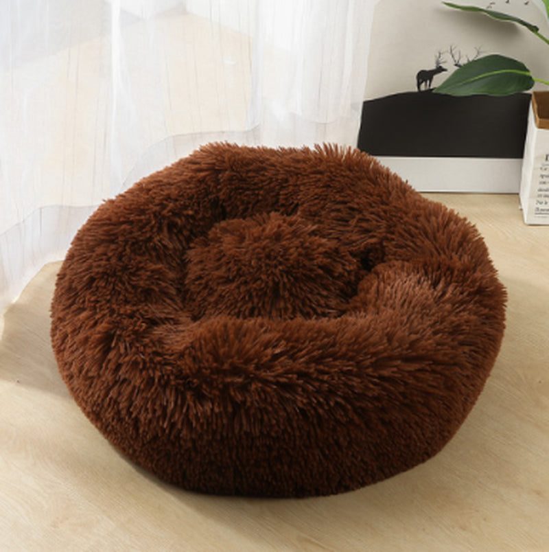 Cozy Round Plush Dog Bed for Small Dogs - Soft Cat Litter Kennel & Puppy Nest Mat