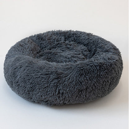 Cozy Round Plush Dog Bed for Small Dogs - Soft Cat Litter Kennel & Puppy Nest Mat