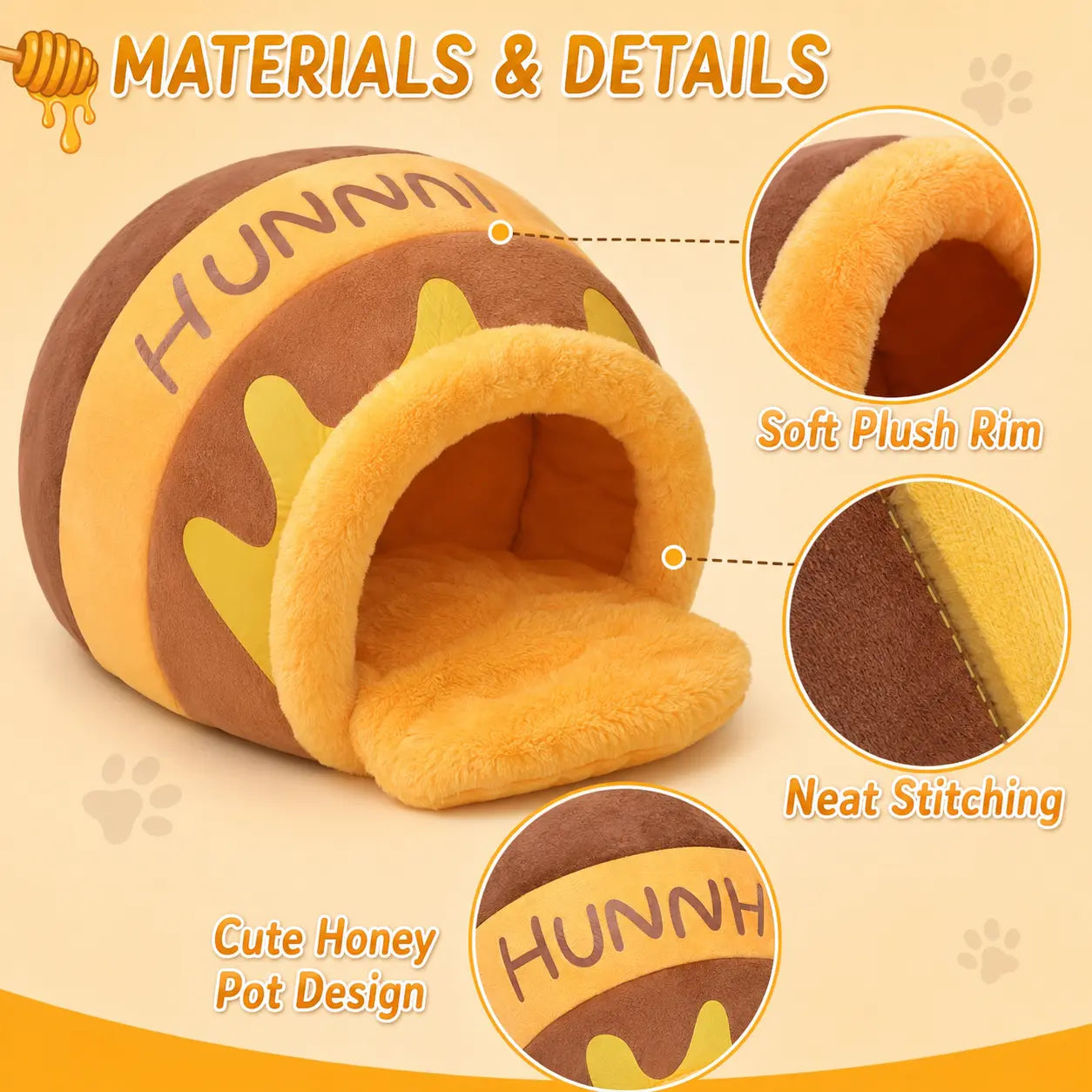 Funny Honey Pot Cat Cave Bed for Indoor Cats, Cute Covered Pet Bed with Removable Plush Cushion for Small Cats & Kittens