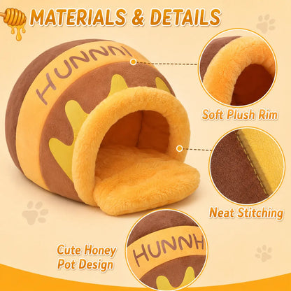Funny Honey Pot Cat Cave Bed for Indoor Cats, Cute Covered Pet Bed with Removable Plush Cushion for Small Cats & Kittens