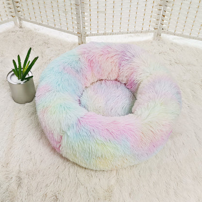 Cozy Round Plush Dog Bed for Small Dogs - Soft Cat Litter Kennel & Puppy Nest Mat