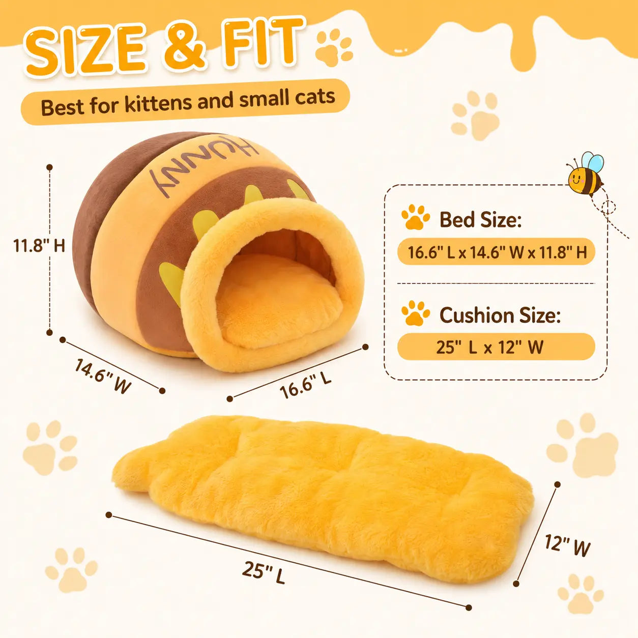 Funny Honey Pot Cat Cave Bed for Indoor Cats, Cute Covered Pet Bed with Removable Plush Cushion for Small Cats & Kittens