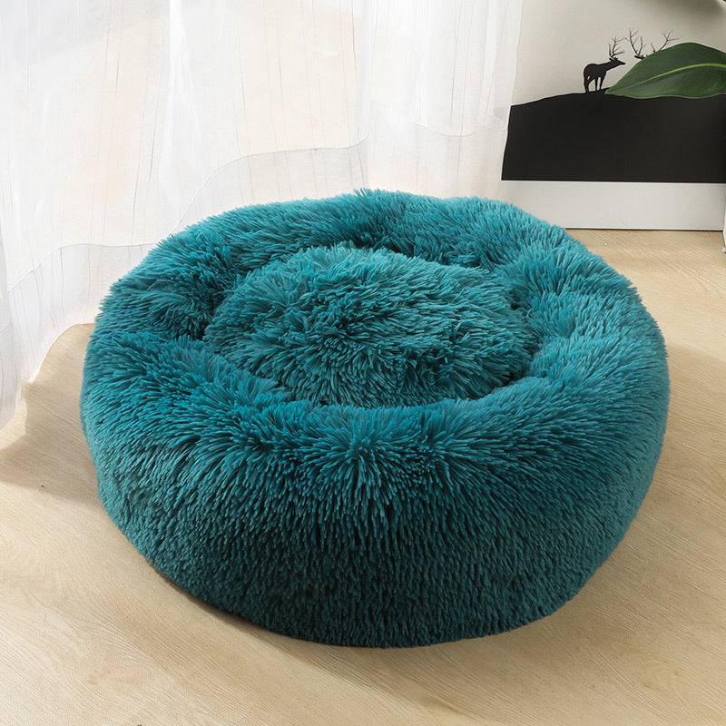 Cozy Round Plush Dog Bed for Small Dogs - Soft Cat Litter Kennel & Puppy Nest Mat