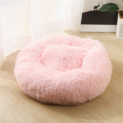 Cozy Round Plush Dog Bed for Small Dogs - Soft Cat Litter Kennel & Puppy Nest Mat