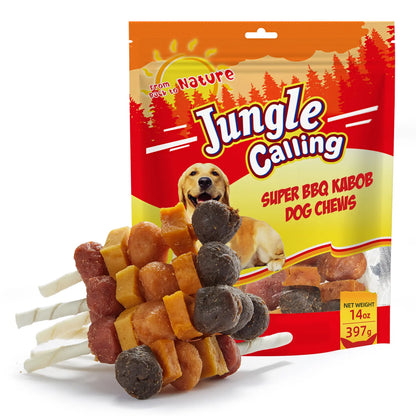 Buy 1 Get 1 Free Jungle Calling Multi-Flavor Dog Treats - Chicken, Duck, Beef, Sweet Potato & Pumpkin Kabobs - Perfect Chew Sticks for Training and Rewards!