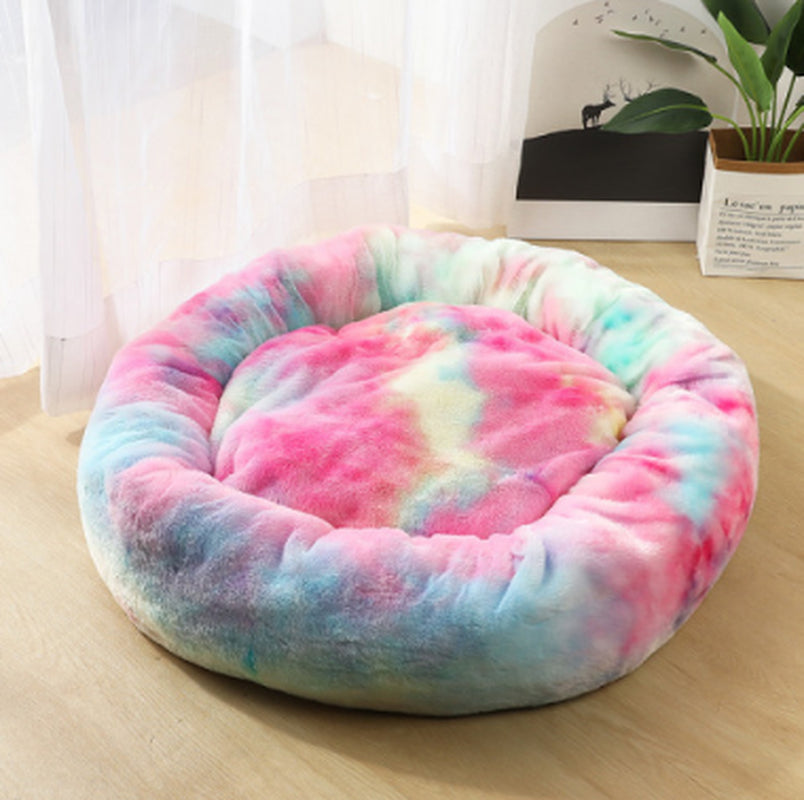Cozy Round Plush Dog Bed for Small Dogs - Soft Cat Litter Kennel & Puppy Nest Mat