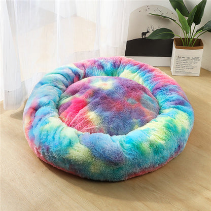 Cozy Round Plush Dog Bed for Small Dogs - Soft Cat Litter Kennel & Puppy Nest Mat