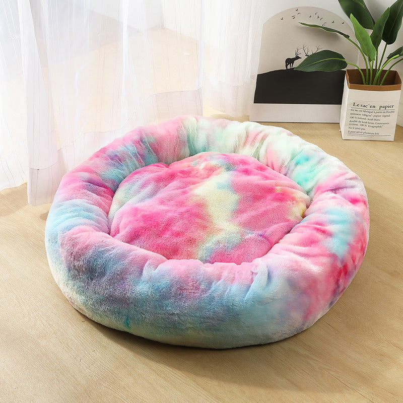 Cozy Round Plush Dog Bed for Small Dogs - Soft Cat Litter Kennel & Puppy Nest Mat