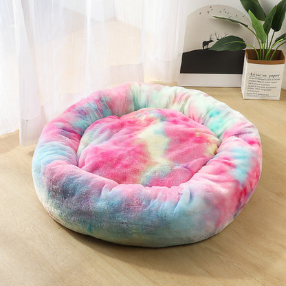 Cozy Round Plush Dog Bed for Small Dogs - Soft Cat Litter Kennel & Puppy Nest Mat