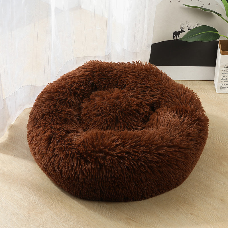 Cozy Round Plush Dog Bed for Small Dogs - Soft Cat Litter Kennel & Puppy Nest Mat
