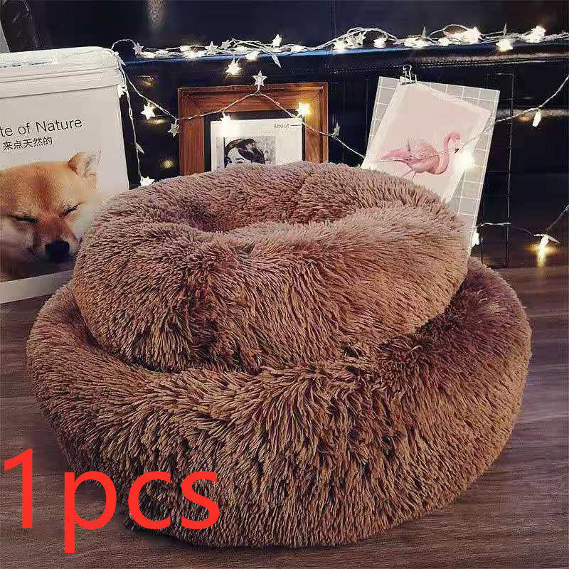 Cozy Round Plush Dog Bed for Small Dogs - Soft Cat Litter Kennel & Puppy Nest Mat