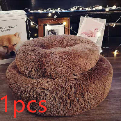 Cozy Round Plush Dog Bed for Small Dogs - Soft Cat Litter Kennel & Puppy Nest Mat
