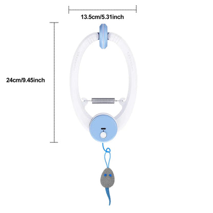 Rechargeable Electric Cat Teaser Toy - Remote Control, Clip on Door Frame, Automatic Interactive, Mice Shape, Universal Fit, Stylish Touch Kitty Toy for Cat Exercise & Fun (Blue)