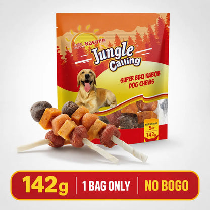 Buy 1 Get 1 Free Jungle Calling Multi-Flavor Dog Treats - Chicken, Duck, Beef, Sweet Potato & Pumpkin Kabobs - Perfect Chew Sticks for Training and Rewards!