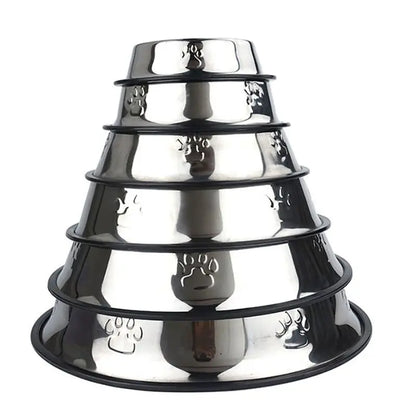 Premium Paw Stainless Steel Skidproof Pet Bowls - Anti-Ant Design for Dogs & Cats - Available in 6 Sizes