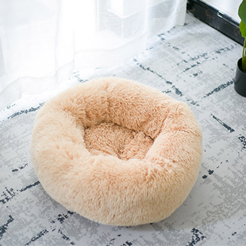 Cozy Round Plush Dog Bed for Small Dogs - Soft Cat Litter Kennel & Puppy Nest Mat